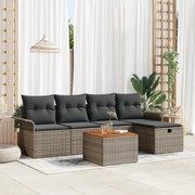 Conjunto de Sofá de Jardim de 6 Peças com Almofadas Cinzas de Vime Sin