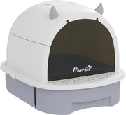 PawHut Caixa de Areia para Gatos Fechada com Tampa e Bandeja Amovíveis Filtro de Carvão e Pá 40,5x52x39 cm Branco e Cinza | Aosom Portugal