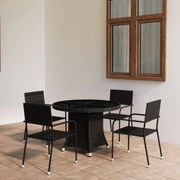 vidaXL 5 pcs conjunto de jantar para jardim vime PE preto