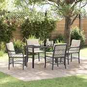 vidaXL Conjunto de Jantar de Jardim com 5 Peças e Almofadas de Rattan Sintético Preto