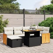 vidaXL 7 pcs conjunto de sofás p/ jardim c/ almofadões vime PE preto