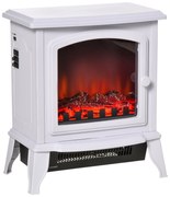 HOMCOM Lareira Elétrica Portátil 1000/2000W com Simulação de Chama Termostato Ajustável e Proteção de Superaquecimento para Salas de até 25m² 36,5x24x41,5cm Branco