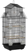 PawHut Gaiola de Metal para Pássaros com Bandeja Amovível 4 Comedouros 3 Poleiros e 1 Baloiço 50,5x41x104 cm Preto | Aosom Portugal