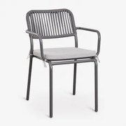 Pack De 4 Cadeiras De Jardim Empilháveis Com Apoios De Braços Em Corda Trançada Arhiza Cinza Grafito - Sklum