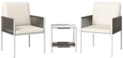Outsunny Conjunto de Jardim de 3 Peças com 2 Cadeiras e Mesa de Vime com Almofadas e Bancada de Vidro Marrom Acinzentado e Creme | Aosom Portugal