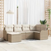 vidaXL Conjunto de Sofá de Jardim com 6 Peças e Almofadas Beje em Rattan Sintético