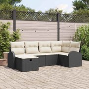 vidaXL Sofá de Jardim Modular de 6 Peças com Almofadas Pretas de Rattan