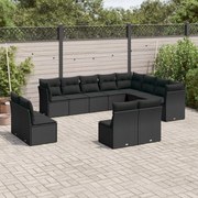 vidaXL 12 pcs conjunto de sofás de jardim c/ almofadões vime PE preto