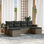 vidaXL 6 pcs conjunto sofás de jardim com almofadões vime cinzento