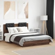 vidaXL Estrutura cama cabeceira/luzes LED 135x190 cm carvalho castanho