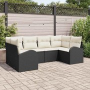 vidaXL Conjunto de Sofá de Jardim com 6 Peças e Almofadas Preto, Feito de Polímero Rattã.