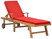 vidaXL Espreguiçadeira com almofadão madeira teca maciça vermelho