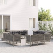 vidaXL 12 pcs conjunto lounge de jardim c/ almofadões vime PE cinzento