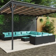 12 pcs conjunto lounge de jardim c/ almofadões vime PE preto