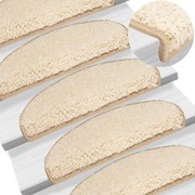 vidaXL Tapetes de escada 15 peças 65x21x4 cm creme semicircular grande
