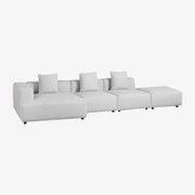 Sofá Modular Chaise Longue Canto Esquerdo 3 Peças Com Puff (↔︎390 Cm) Bruna Tecido Cinzento Glaciar - Sklum