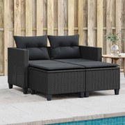 vidaXL Sofá de jardim de 2 lugares com bancos vime PE preto