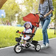 Triciclo Evolutivo 2 em 1 para Crianças com Guiador Apoio para os Pés Cinto de Segurança e Cesto 112x50x104 cm  Vermelho