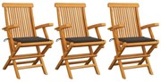 vidaXL Cadeiras de jardim c/ almofadões cinza-acast. 3 pcs teca maciça