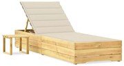 vidaXL Espreguiçadeira de jardim com mesa e almofadão pinho impregnado