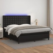 vidaXL Cama box spring c/ colchão/LED 160x200cm couro artificial preto