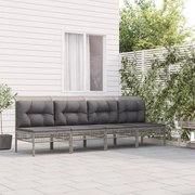 4 pcs conjunto lounge de jardim c/ almofadões vime PE cinzento