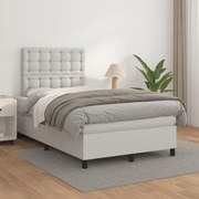 vidaXL Cama com molas/colchão 120x200 cm couro artificial branco