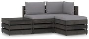 4 pcs conj. lounge jardim + almofadões madeira impreg. cinzento