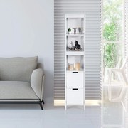 Armário de Casa de Banho Alto de Pé com 2 gavetas e 3 Prateleiras Unidade de Casa de Banho de Madeira Alto 30,5 x 30,5 x 144 cm Branco