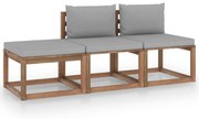 3 pcs conjunto lounge de paletes + almofadões pinho impregnado