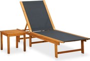 vidaXL Espreguiçadeira com mesa madeira de acácia maciça e textilene