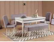 Conjunto de Mesa de Jantar Extensível e Cadeiras Vina – Branco e Cinze