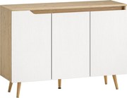 HOMCOM Aparador de Sala com 3 Portas Prateleiras Ajustáveis Pernas de Madeira para Cozinha Entrada 107x35x76,5 cm Carvalho e Branco | Aosom Portugal