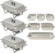 vidaXL Conjunto de rechauds 3 pcs aço inoxidável