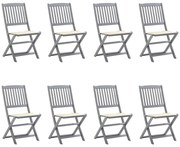 vidaXL Cadeiras de exterior dobráveis 8pcs c/ almofadões acácia maciça