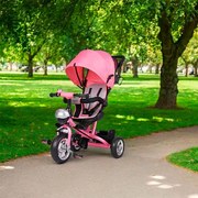 Triciclo infantil multifuncional com toldo cor-de-rosa