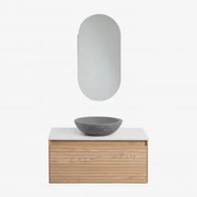 Conjunto De Móvel De Casa De Banho Em Madeira De Freixo Tedrik Castanho Fresno & Cimento Cinzento Redondo Ø40 Cm Tarsis & Ovalado - Sklum