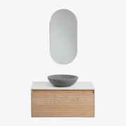 Conjunto De Móvel De Casa De Banho Suspenso Em Madeira De Freixo Tedrik Castanho Fresno & Cimento Cinzento Redondo Ø40 Cm Tarsis & - Sklum