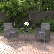vidaXL 3 pcs conjunto de jantar para jardim vime PE cinzento