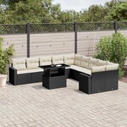 vidaXL 11 pcs conjunto sofás de jardim c/ almofadões vime PE preto