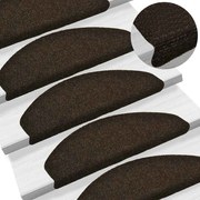 vidaXL Tapetes de escada autoadesivos 20 peças 65x21x4 cm marrom escuro meio redondo grande