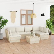 7 pcs conjunto lounge de paletes + almofadões madeira de abeto