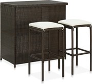 vidaXL 3 pcs conjunto de bar vime PE castanho