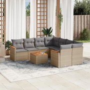 vidaXL 9 pcs conjunto de sofás p/ jardim com almofadões vime PE bege