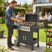 Grelhador a Gás Barbeceu com 6 Queimadores 15 kW Termómetro 2 Prateleiras Laterais eArmário 135x51x101 cm Preto