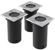 vidaXL Iluminação de chão para exterior 3 pcs quadrado