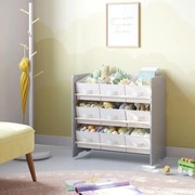 Estante infantil com 9 caixas de armazenamento em tecido não tecido 29,5 x 62,5 x 60 cm cinzento