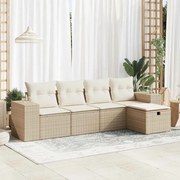 vidaXL 5 pcs conjunto de sofás p/ jardim com almofadões vime PE bege