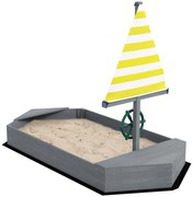 Outsunny Caixa Areia Crianças Madeira Design Veleiro Bandeira Leme Jardim Pátio Divertida Segura 190x90x138 cm Cinza Escuro | Aosom Portugal