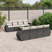 vidaXL 9 pcs conjunto de sofás p/ jardim c/ almofadões vime PE preto